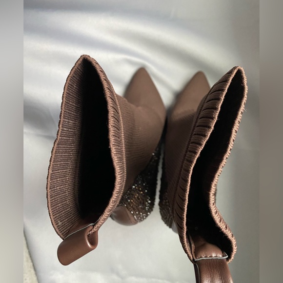Steve Madden | Majesty Brown Embellished High Heel Booties Size 9 - Picture 7 of 12